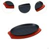 Cast Iron Steak Plate Fajita Pan with Wood Tray Serving Sizzling Dish