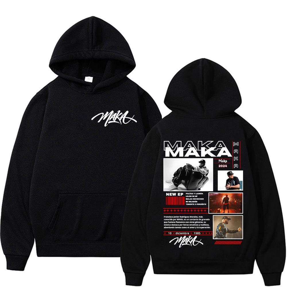 Rapper Maka Aura Tour 2025 Double Sided Print Hoodies Men Women Fashion Hip Hop Gothic Hoodie Casual Fleece Oversized Sweatshirt