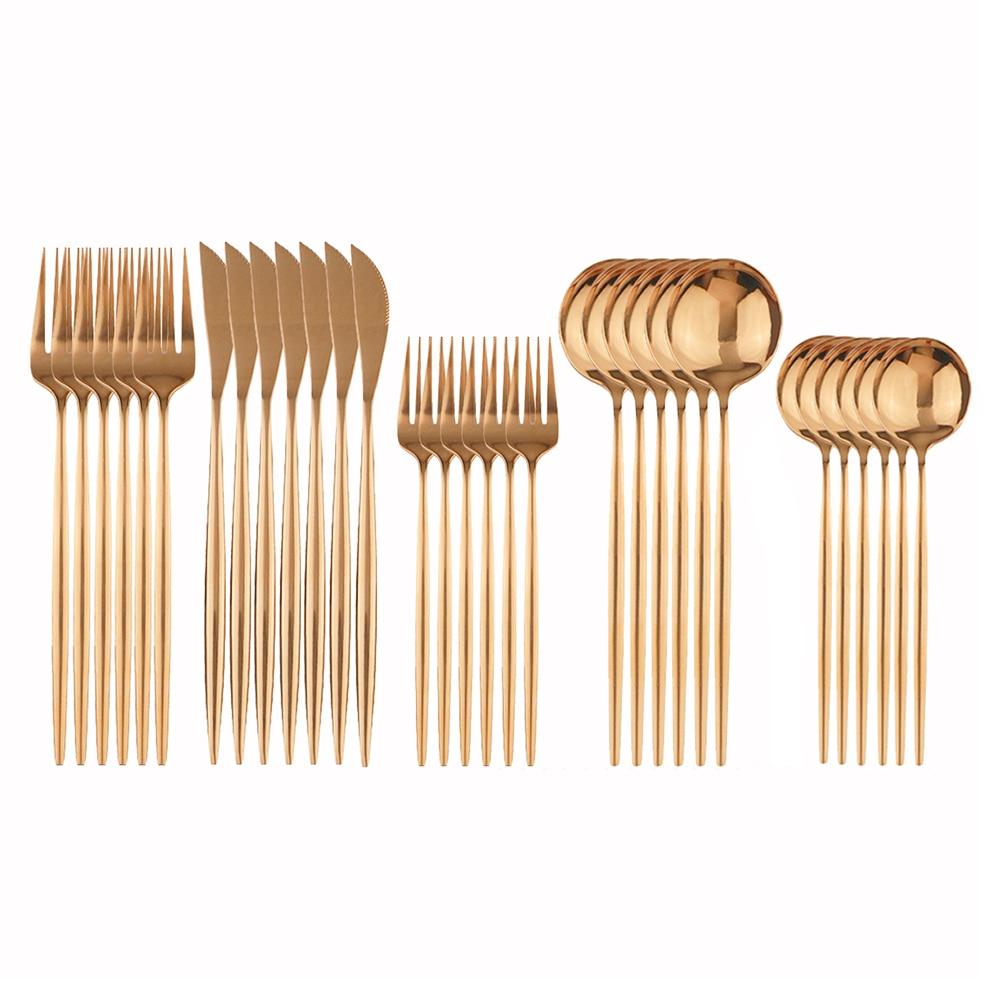 30Pcs White Gold Cutlery Set 18/10 Stainless Steel Dinnerware Set Knife Dessert Fork Spoon Silverware Kitchen Tableware Set