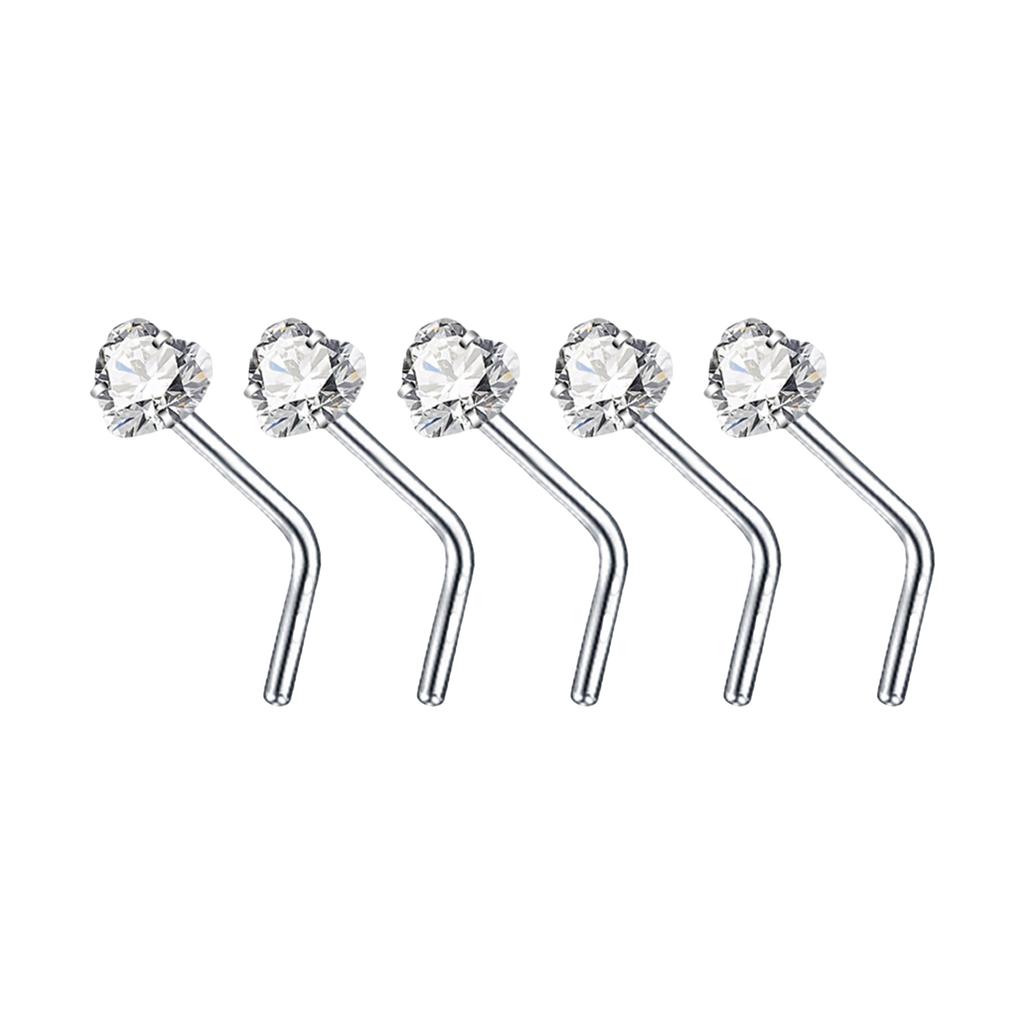 5Pcs Sturdy Alloy Nose Piercing Jewelry Set L Shape Studs and Hoops With CZ Designs Accessory for Stylish Look
