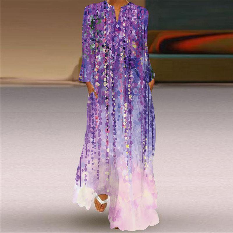 Loose Plus Size Stage Catwalk Photo Long Dress Long Sleeve Dress 2025 New Women Fashion 3D Print Women Clothes