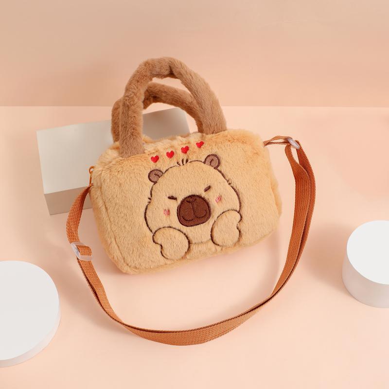 1 Piece Cute Crossbody Bag Animal Capybara Plush Handbag Cartoon Shoulder Bag For Children Couple Gifts