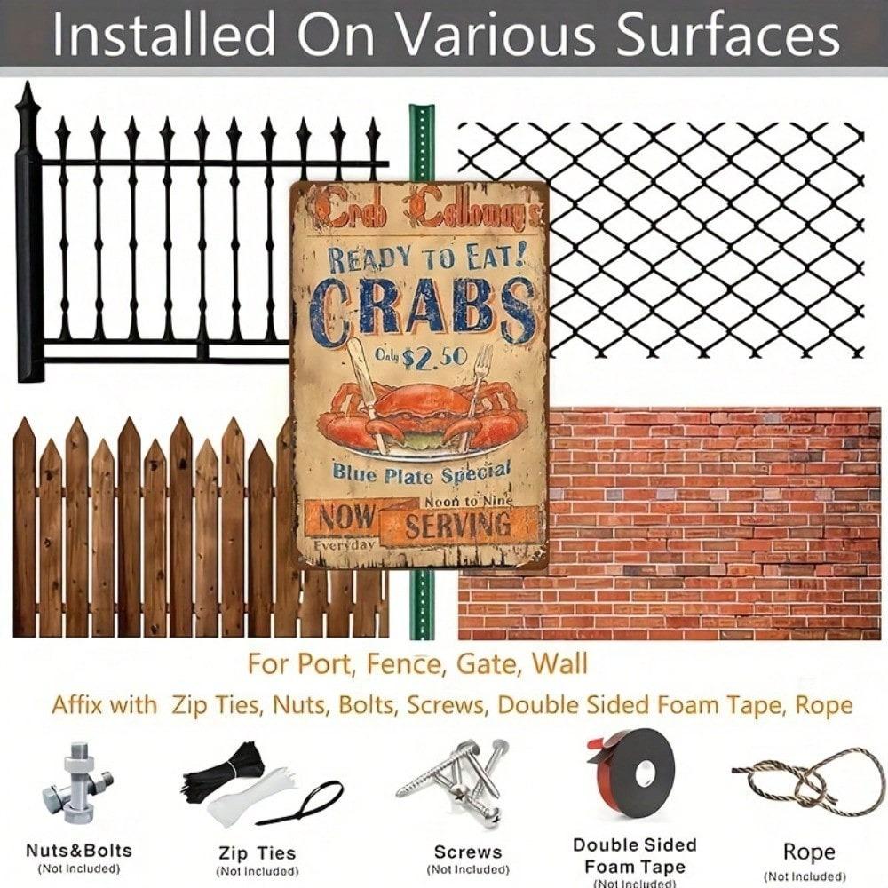 Vintage Crab Metal Wall Sign Kitchen Decor