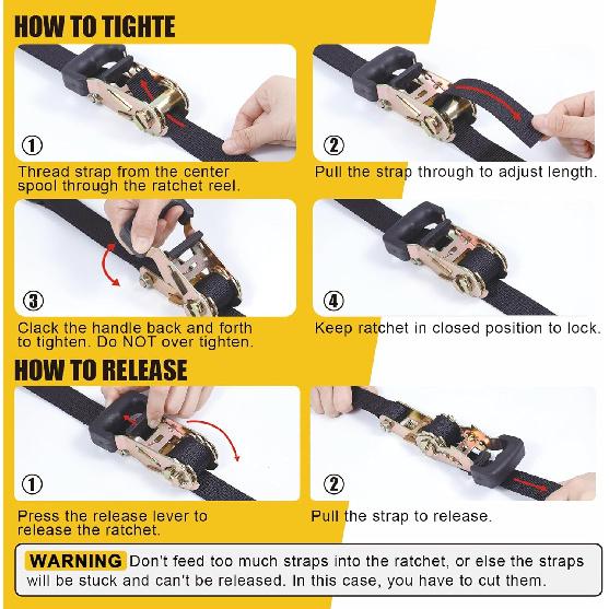 Ayaport Endless Ratchet Straps (No Hooks) 1" X 8' Heavy Duty Small Ratchet Tie Down Straps 1860Lbs Break Strength Black Tie Downs For Cargo, Truck