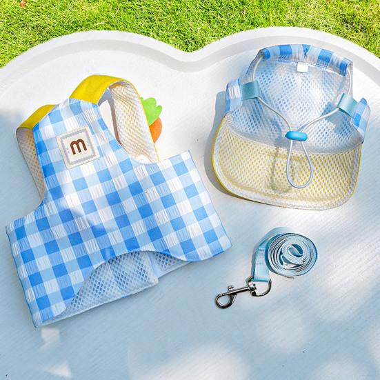 Puppy Summer 3 Piece Outfit Set Adjustable Pet Sun Hat Harness And Leash Set with Cartoon Plush Decor for Cats And Small Medium Dogs