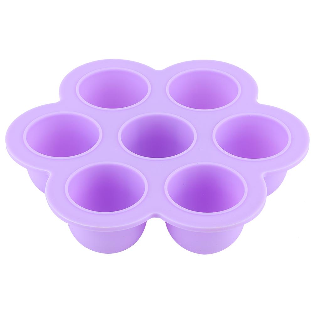 Innovative Flower‑Shape 7‑Hole Silicone Ice Mold Tray Container with Cover Kitchen Utensils(Purple )