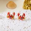 Summer Beach Rhinestone Love Heart Crab Stud Earrings For Women Shiny Zircon Red Crab Pearl Earring Vacation Holiday Jewelry