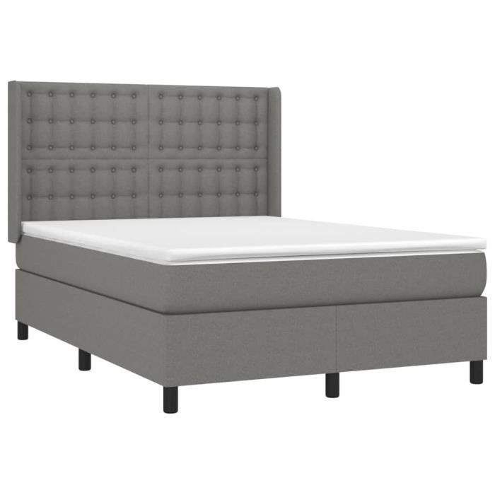3131746 vidaXL Divan Bed with Mattress Dark Grey 140x190cm Fabric