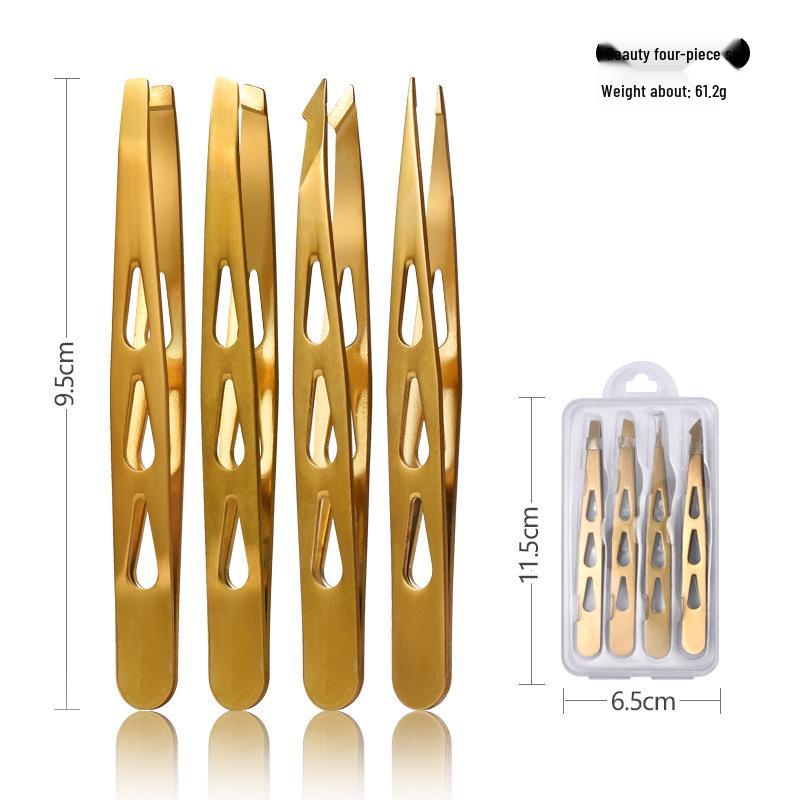 Gold Stainless Steel Eyebrow Tweezers for Plucking, Trimming, and False Eyelash Application