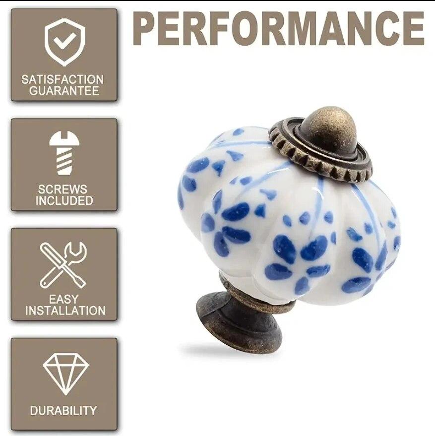 Rustik Desenli Balkabağı Seramik Çekme Kolu Çocuk Odası Çekmece Dolap Kapı Kolu Avrupa Retro Kolu
