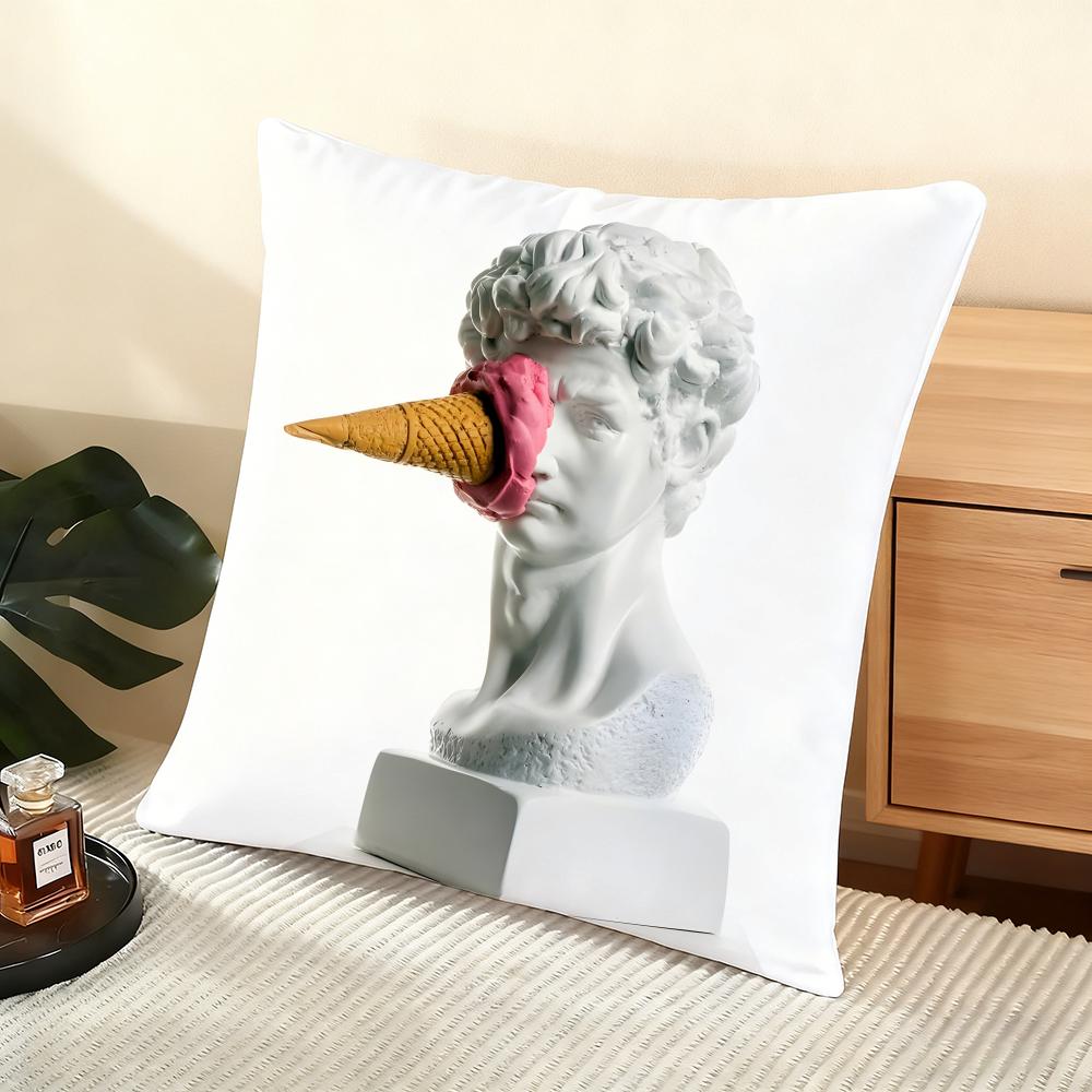 Cushion Cover Silky Short Plush Home Sofa Cushion Cover - Invisible Zipper Home Decoration David Sculpture