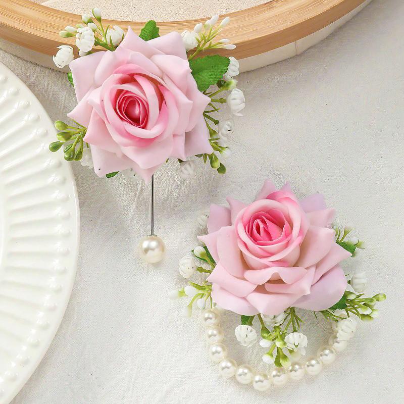 2PCS/Set Corsage Bridesmaid Accessories Party Jewelry Bridal Artificial Rose Gorgeous Wrist Corsage Elegant Multi-Color