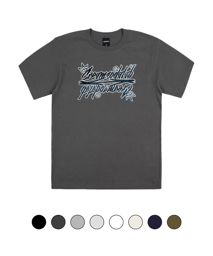 CREAM SODA LAB Crsdel Denim Lettering Short Sleeve T-Shirt (Type A)