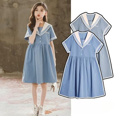 Spring and Summer New Girls Navy Collar Short Sleeve Princess Dress