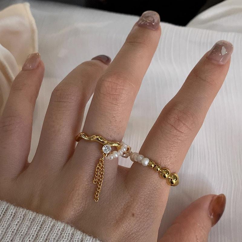 Fashionable Pearl Chain Open Ring For Women With Unique Geometric Design Ideal For Daily Wear