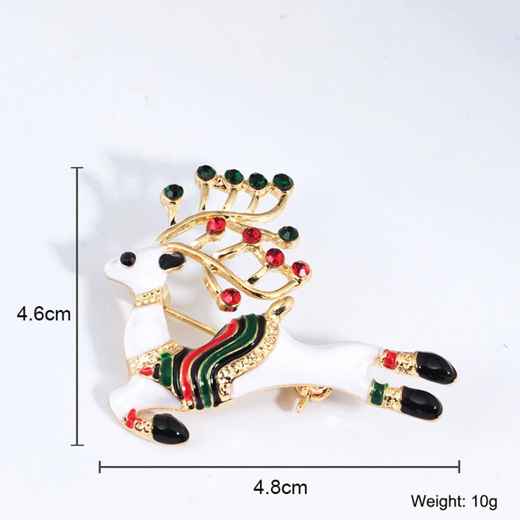 Women Girls Deer Elk Enamel Brooch Corsage Pin Zinc Alloy Rhinestones Breastpin Holiday Christmas Gift