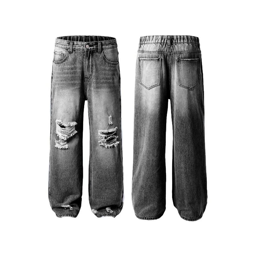 Jeans Dritti in Denim da Donna Jeans da Donna a Vita Alta con Strappi Streetwear Jeans Larghi