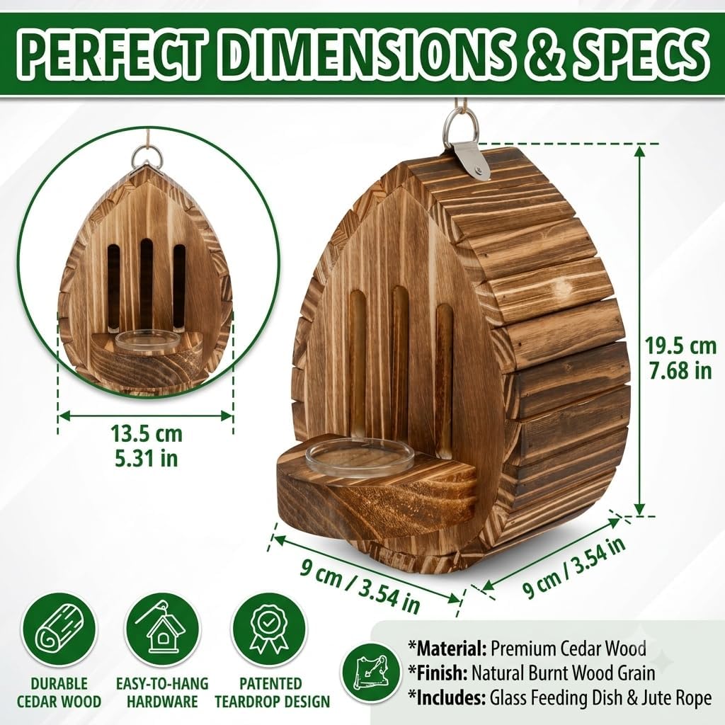 Wooden Butterfly House Habitat & Feeder for Garden Teardrop-Shaped Hanging Nesting Box for Moths & Lacewings Outdoor Backyard Decor with Rope
