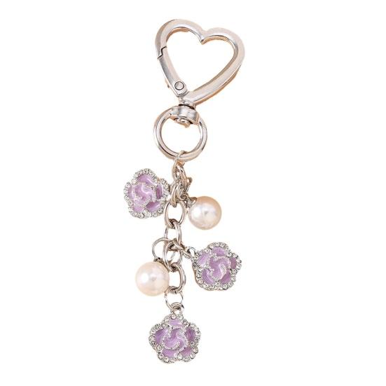 Keychain Pendant Rhinestones Inlaid Flower Imitation Pearls Charm Key Chain Zinc Alloy Key Ring Backpack Accessory