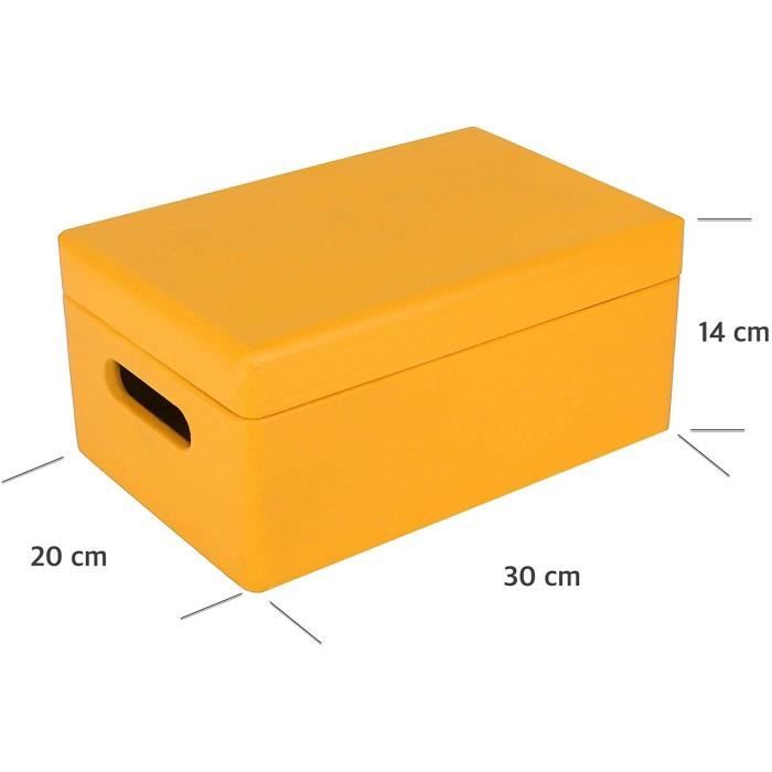 Yellow Wooden Storage Box 30 X 20 X 14 Cm with Lid and Handles