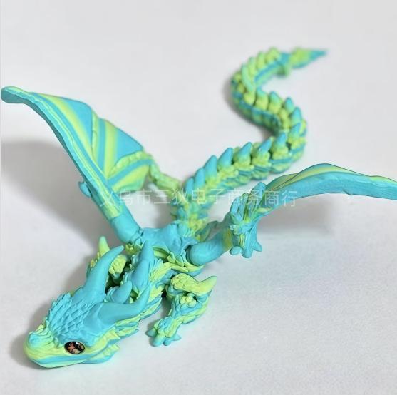 3D Printed Articulated Large Horned Flying Dragon Action Figure Ornament Toy Gift