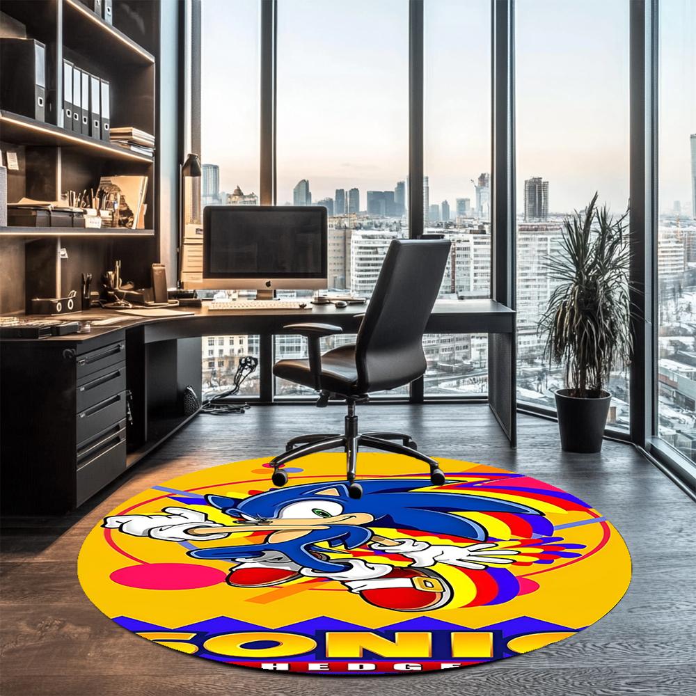 Sonic Printed Round Rug Carpet Chair Rug Area Rug Entryway Doormats,for Office Chair Living Room Bedroom Kitchen Room.