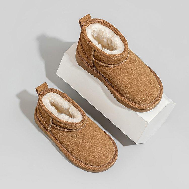 Cowhide version~ Classmate children's snow boots Boys and girls short boots Thickened and velvet winter boots Simple anti-skid moisture