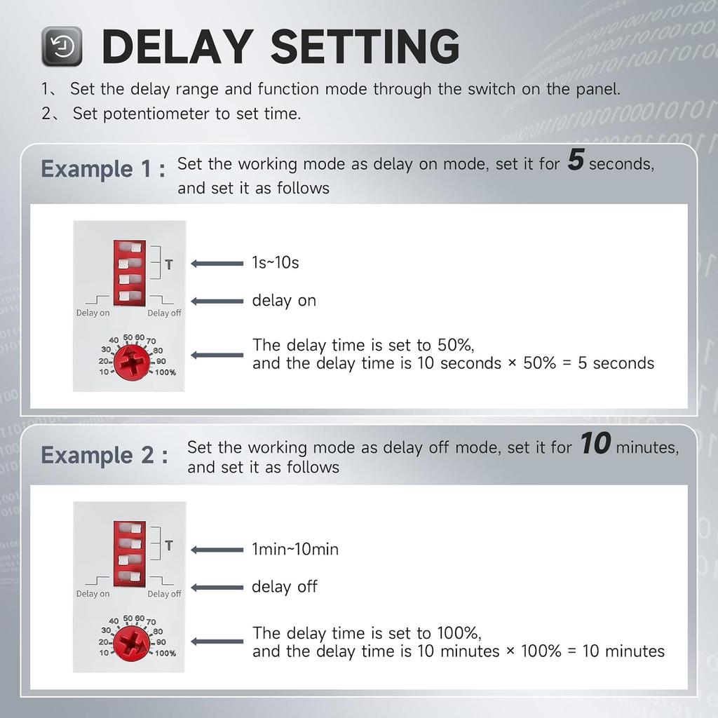 10A Timer Relay On Delay or Off Delay GRT8-EC Dual Function, 24V Time Relay On Delay or Off Delay Adjustable Wide Time Delay Range for 0.1Seconds To