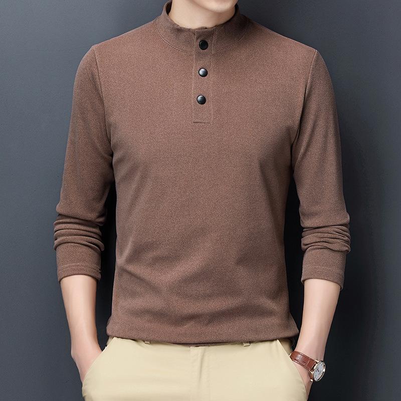 Men'S Lapel Solid Color German Velvet Business Casual T-Shirt Medium Dad Men'S Long-Sleeved Polo Shirt