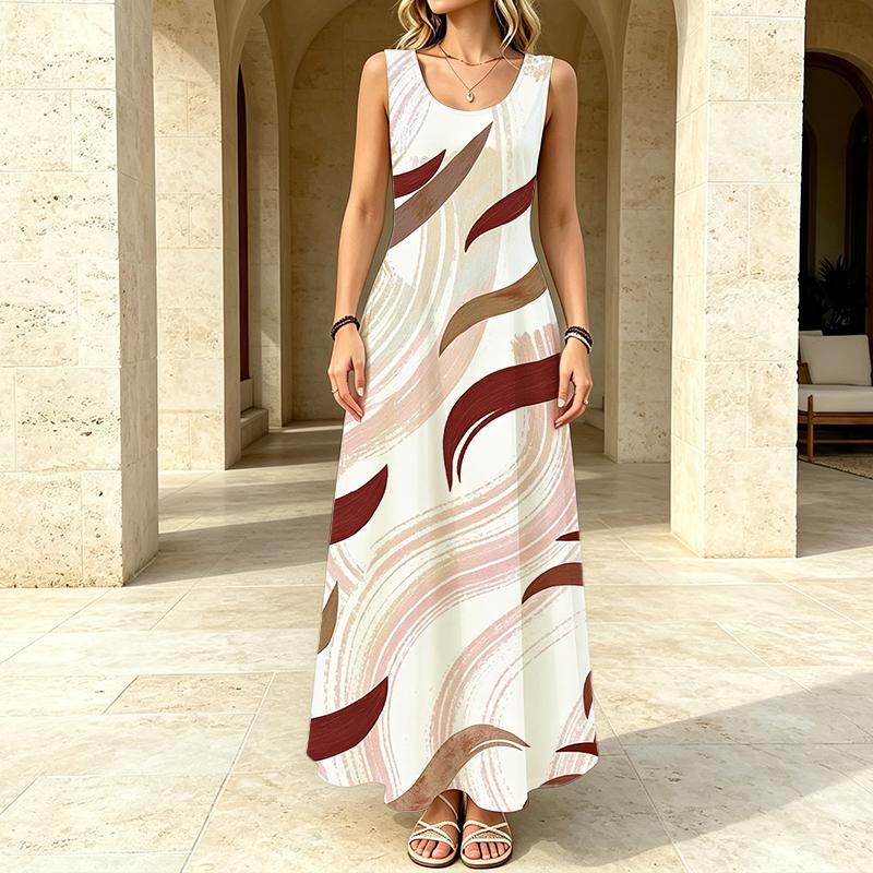 Women's Sleeveless Maxi Dress Minimalist Lines Lightweight Long Dress for Beach Vacation,Daily Casual,Summer Outings