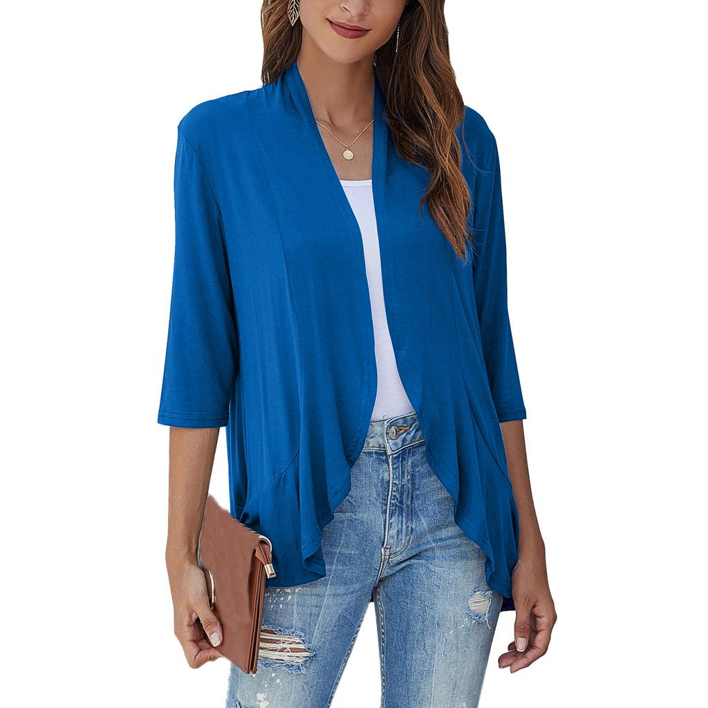 Women's Fashion Casual Seven Minute Sleeve Color Ruffle Cardigan Top