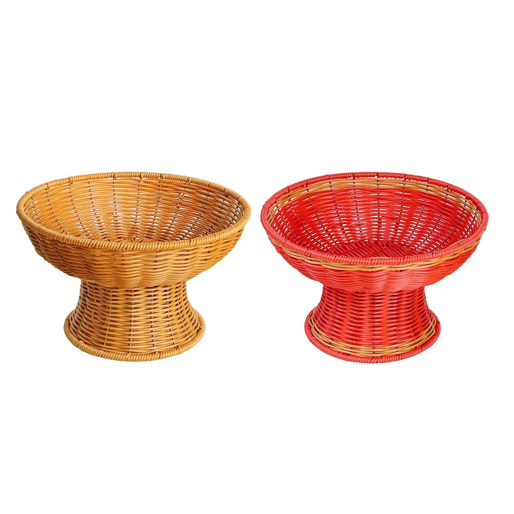 Footed Fruit Bowl Imitation Rattan Woven Bread Basket Decorative Circular Tray for Table Decoration & Accessories Home Decor