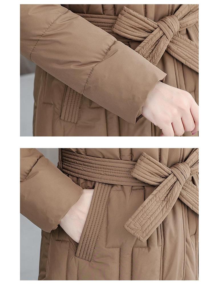 Women's Korean Style Waist-Hugging Cotton Coat with Detachable Hood - Mid-Length, Loose, Slimming, Cold-Proof Winter Outerwear