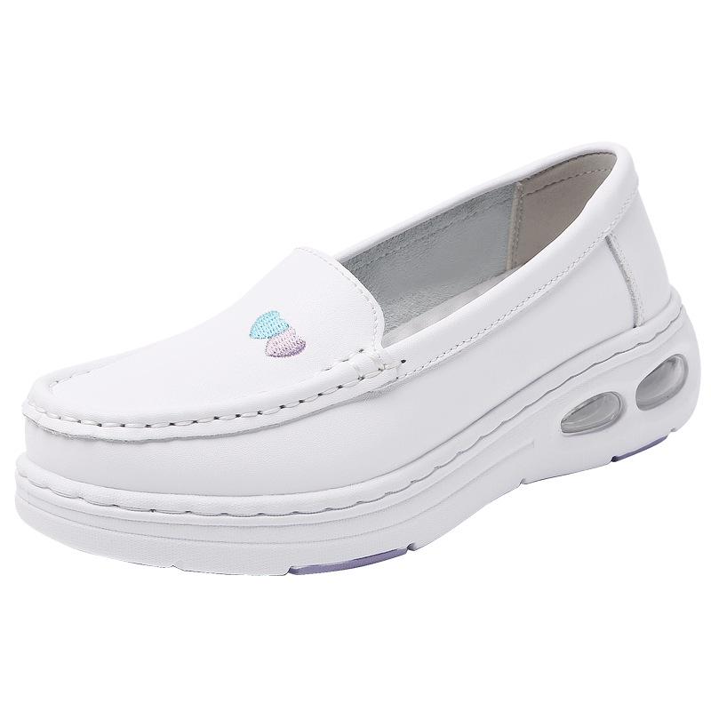 Summer Non-Slip Leather Nurse Shoes: Double Air Cushion, Thick Soft Sole, Breathable, Comfortable for Medical Work