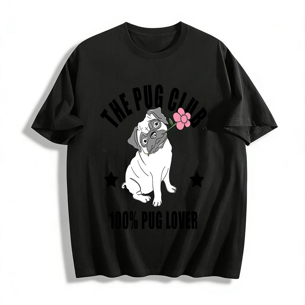 The Pug Club Print T-Shirt 100% Pug Lover Casual Dog Graphic Top Pure cotton T-shirt XXS