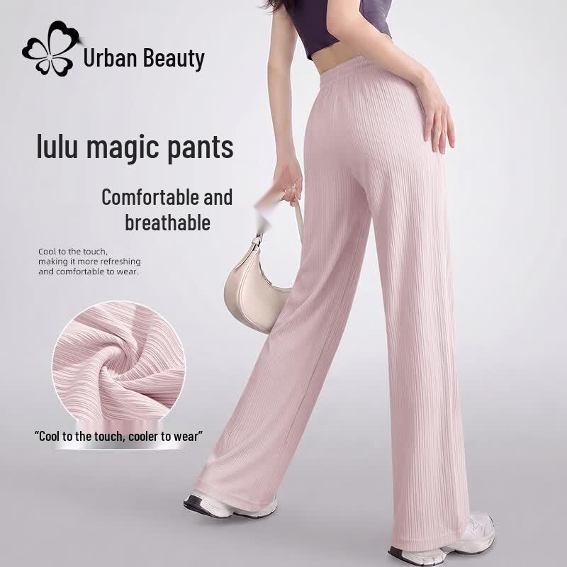 Urban Lady Women s Ice Silk High-Waist Straight-Leg Casual Pants M