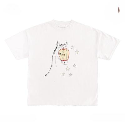 Horses and Apple Graphic Unisex Cotton Autumn Kpop Harajuku T-shirt Tee Casuai Short Sleeve Crewneck Top Fashion Streetwear