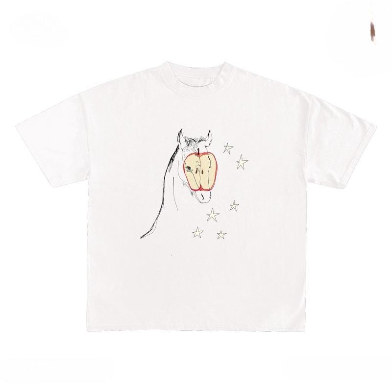 

Horses and Apple Graphic Unisex Cotton Autumn Kpop Harajuku T-shirt Tee Casuai Short Sleeve Crewneck Top Fashion Streetwear S