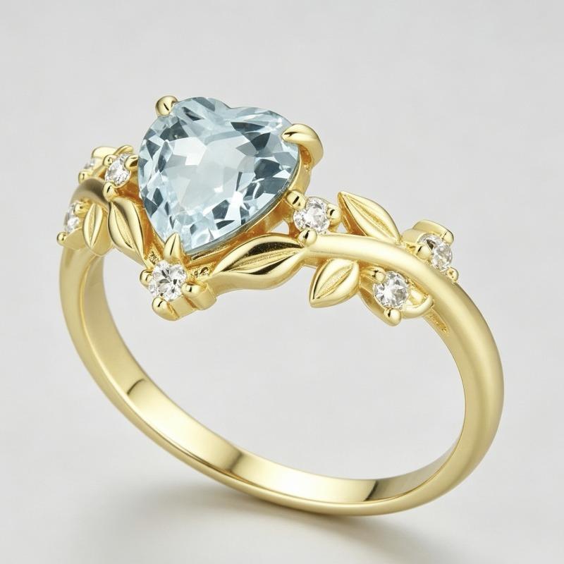 New Copper Zircon Ring, Heart-shaped Lake Blue Branch Cross Jewelry Valentine's Day Gift.