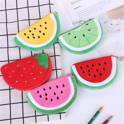 Faux Fruit Bag Embroidered Plush Coin Purse Watermelon Strawberry Orange Coin Bag Cell Phone Key Card Holder Kids Wallet