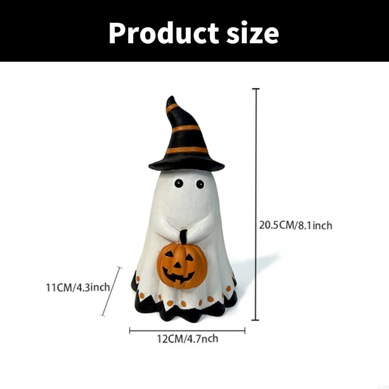 62KD Durability Resin Craft Horror Pumpkin Ghostly Statues for Halloween Enthusiasts
