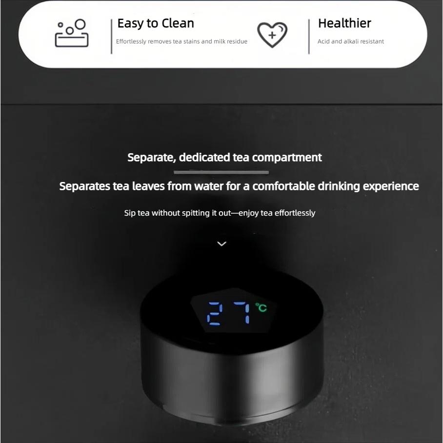 Smart Cup with Temp Display, 500ml Portable Insulated Water Bottle, Creative Simple Thermos for School College Office, Leak Proof Travel Mug