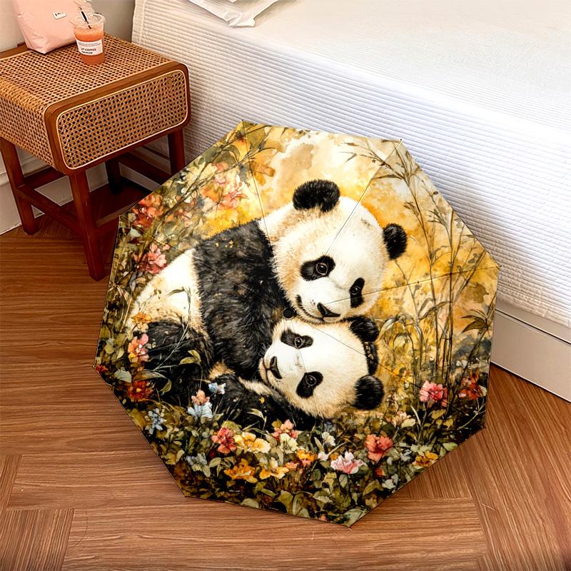 1 PC Automatic Folding Umbrella - Panda Pattern, Portable & Foldable Design with 8 Ribs, Christmas Birthday Gifts