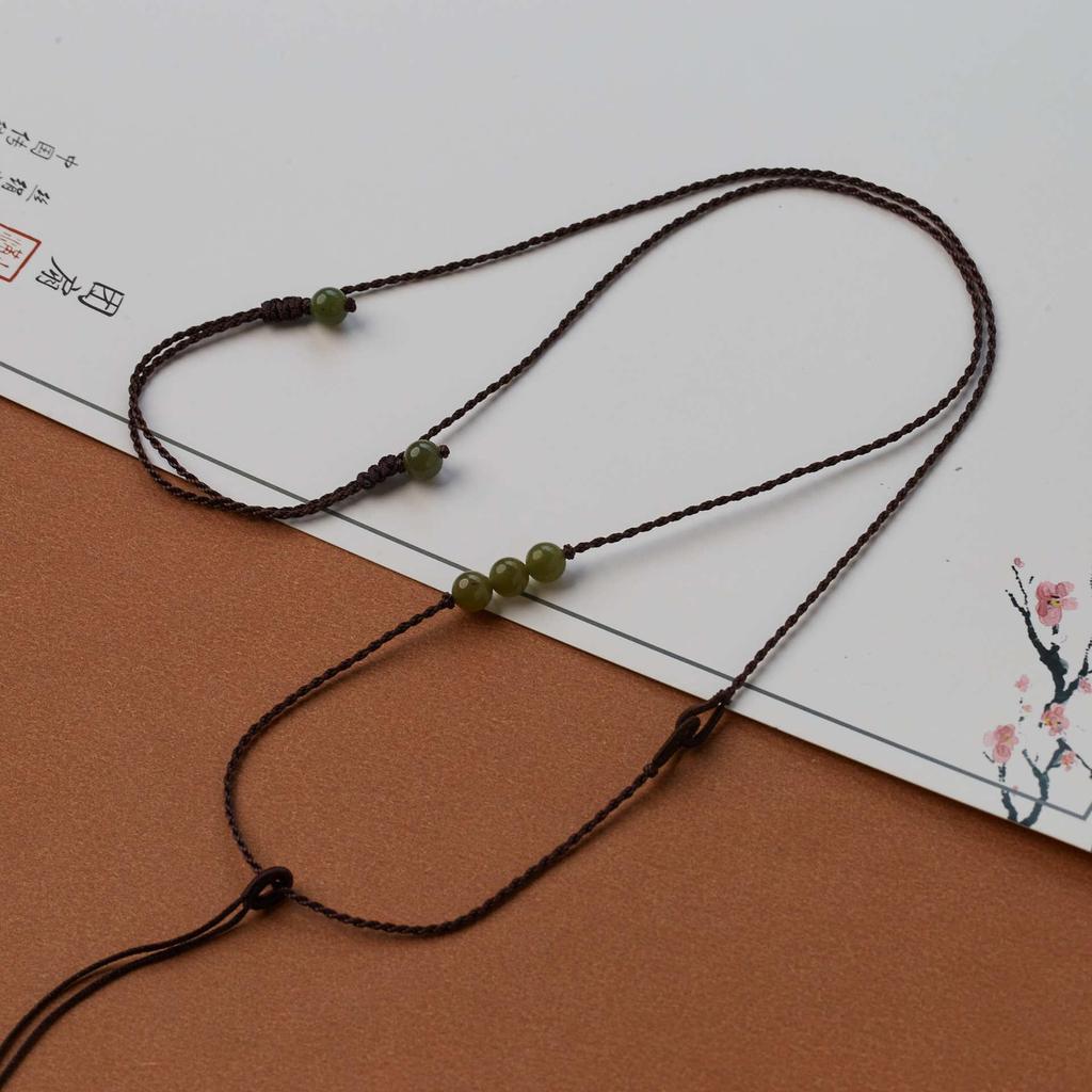 Hetian Jade Pendant Necklace with Handmade Braided Cord - Simple, Natural Stone Design