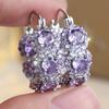 Exquisite Blue Cubic Zirconia Hoop Earrings for Women Elegant Purple Zircon Circle Earrings Wedding Party Jewelry Gift