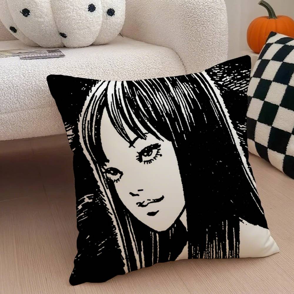 Horror Anime Junii K-Kawakami Tomie Pillow Case Anti-dustmite Pillowcase Invisible Zipper Silky Short Plush Sofa Cushion Cover