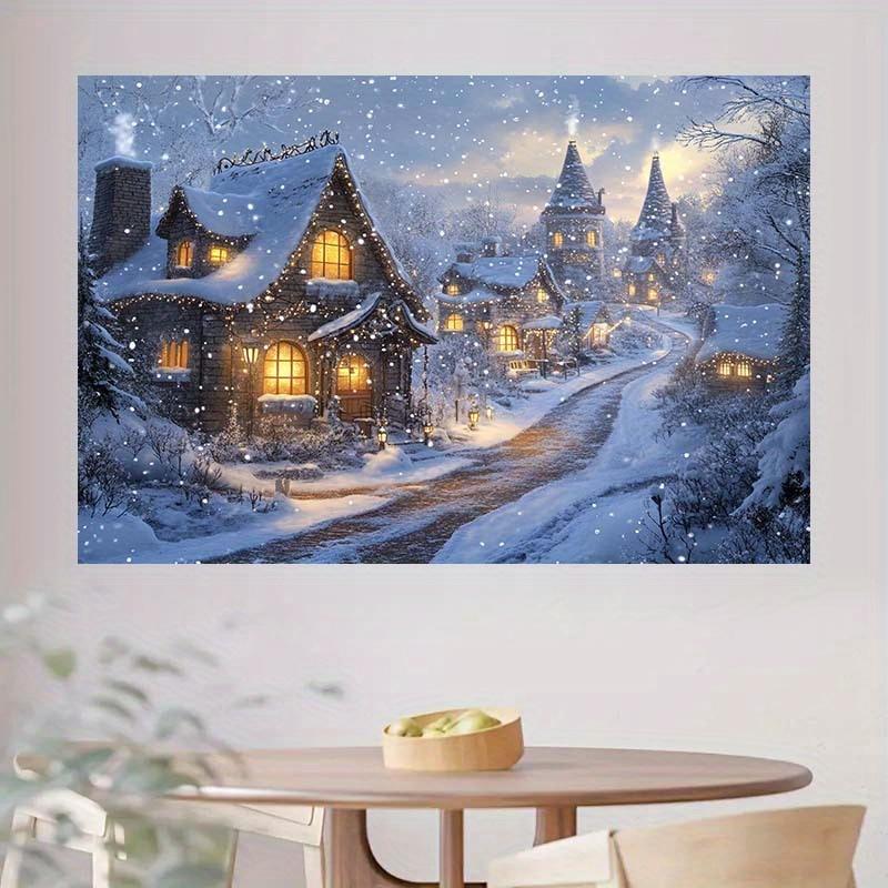 1 piece Winter Wonderland Village Snow Scene Background - Comfortable Snowy Cottage Winter Wonderland Decoration