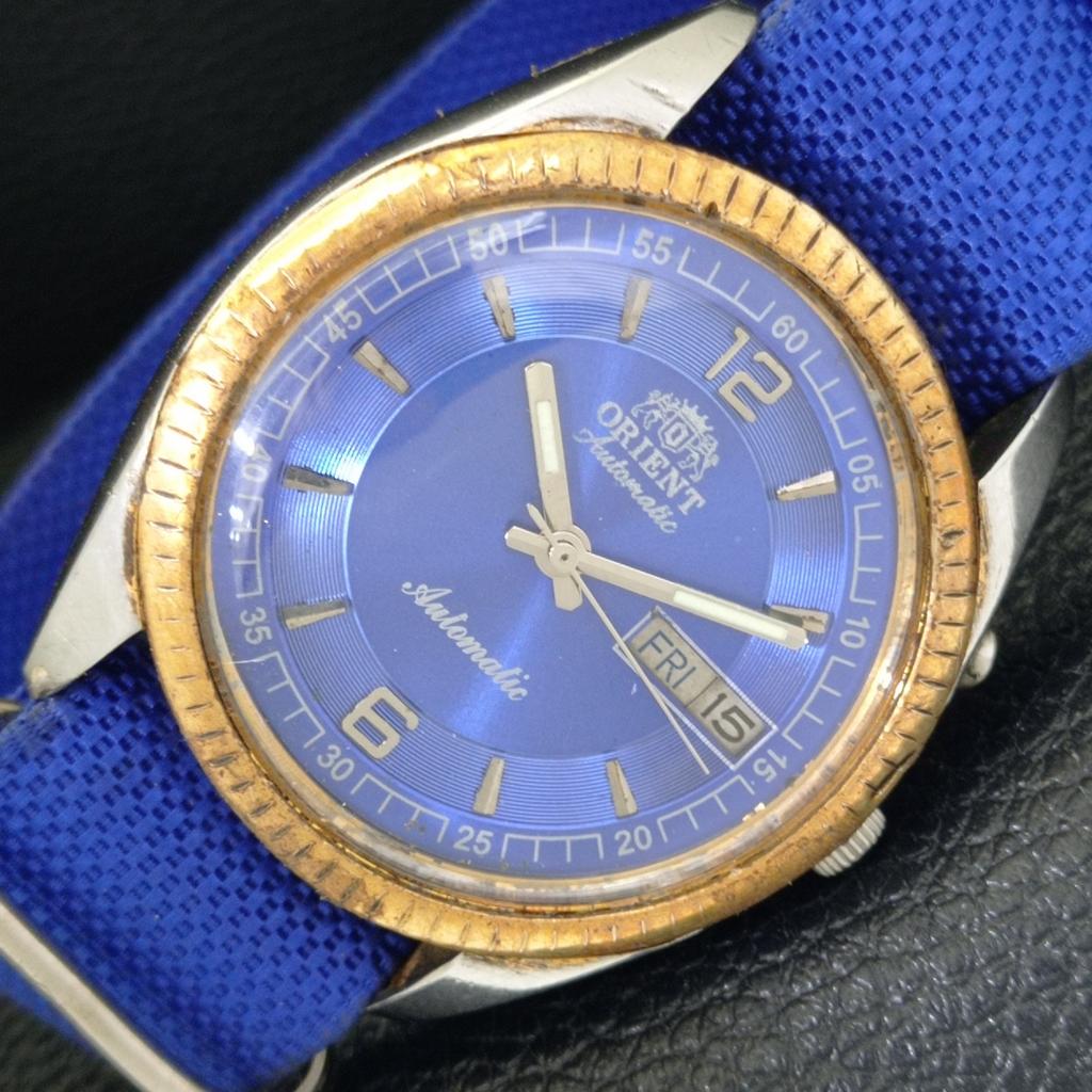 

ЯПОНИЯ ВИНТАЖ ORIENT АВТОМАТИЧЕСКИЕ 46943 МУЖСКИЕ ЧАСЫ С СИНИМ ЦИФЕРБЛАТОМ a701883-5 R207-a701883