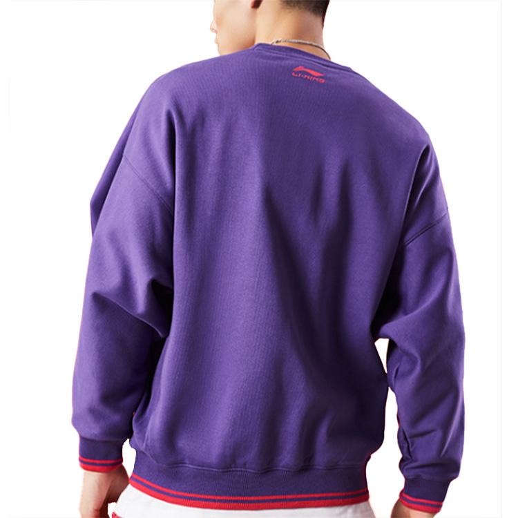 Li Ning Sweatshirts Men's Gentian Purple Crew Neck Moderate Regular AWDQ631-1