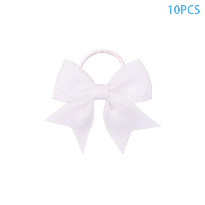 10Pcs  Color Grosgrain Ribbon Bows Elastic Hairties Hair Bands Girls Spring Head Rope Hair Accessories